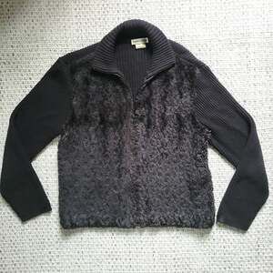 Y2K Womens M Black Full Zip Sweater Faux Fur Vest Collared Y2K Parkhurst